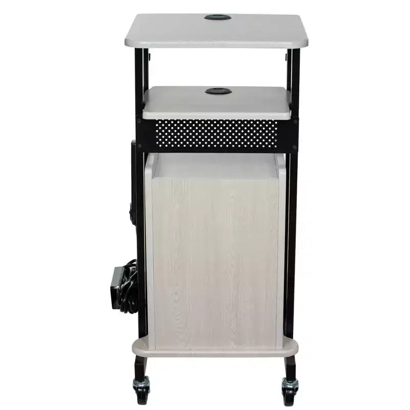 Chariot de présentation Premium Plus avec armoire et étagères réglables - Hampden Furnishings : Support mobile pour équipement audiovisuel