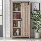 Bibliothèque Buylateral Glasbern 71 po de haut de style rustique avec porte de grange, gris patiné