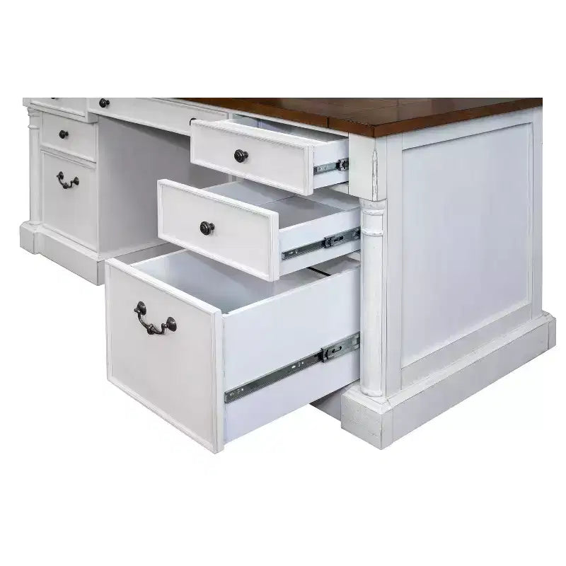 Bureau de direction double piédestal Durham 66" blanc - Martin Furniture