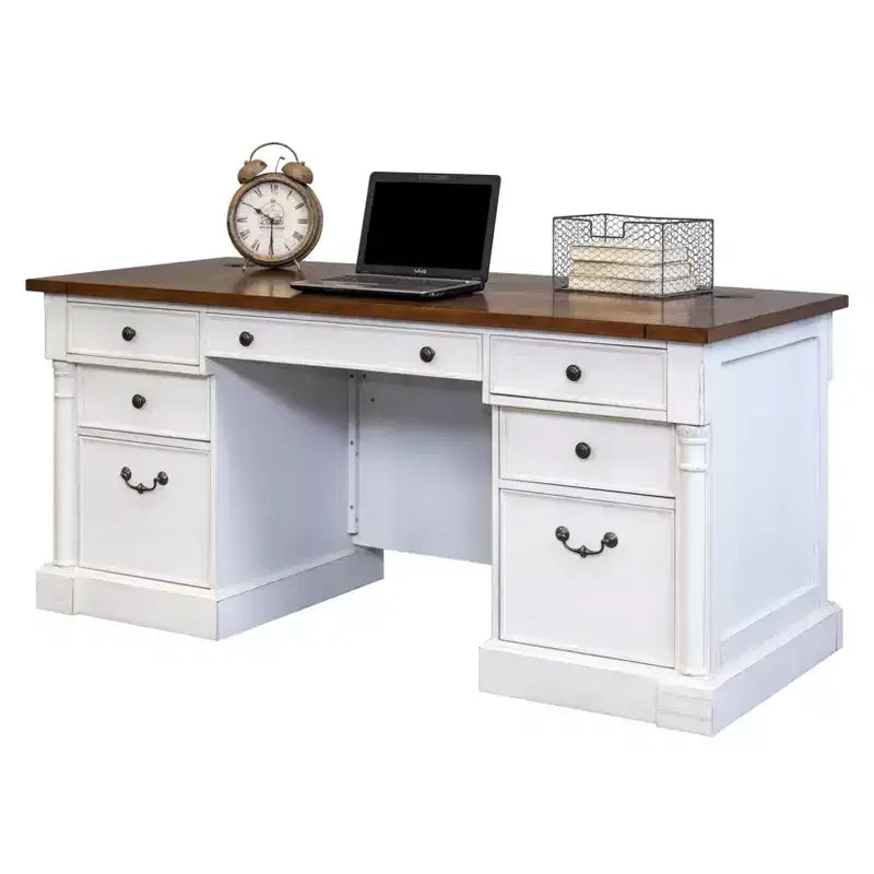 Bureau de direction double piédestal Durham 66" blanc - Martin Furniture