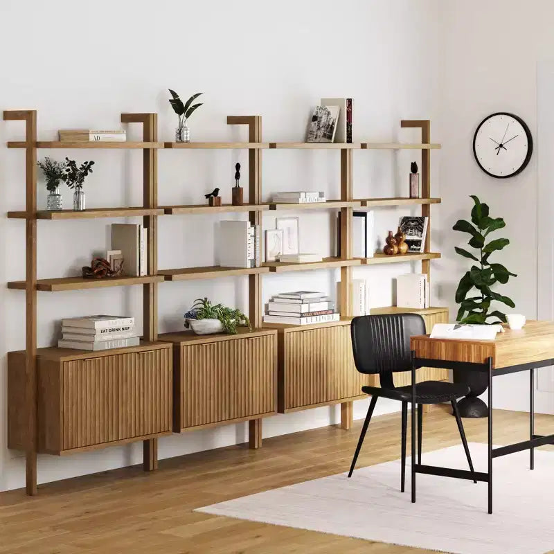Étagère cannelée en bois Jasper de 71,9 po, ensemble de 4, de Nathan James, brun
