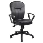 Leather Task Chair with Loop Arms Black - Boss Office Products: Swivel, Upholstered, Nylon Base, 275 lb Capacity