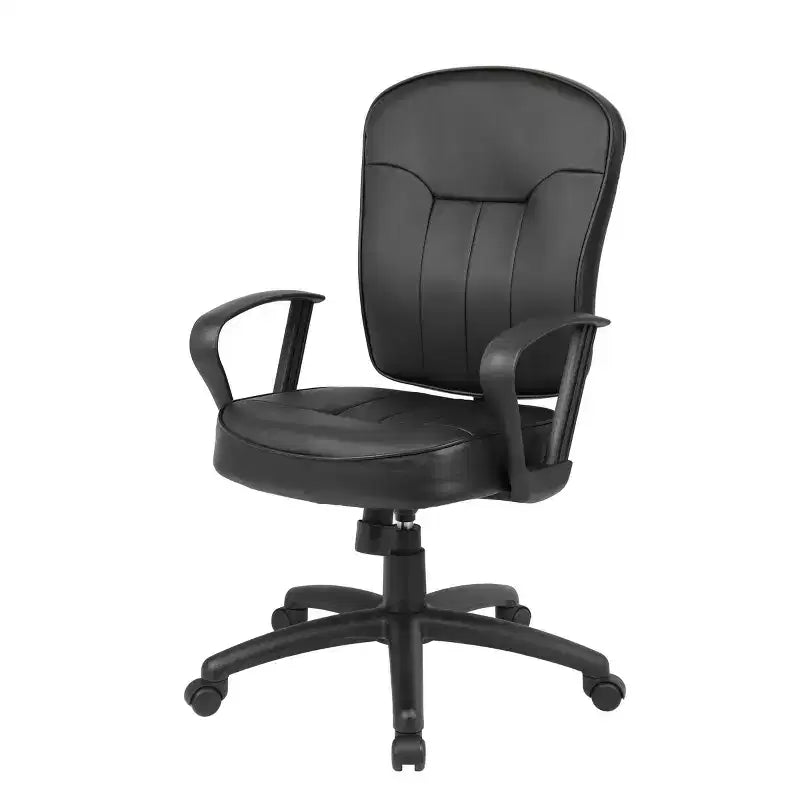 Fauteuil de bureau en cuir avec accoudoirs boucles noir - Boss Office Products : Pivotant, Rembourré, Base en nylon, Capacité de 125 kg