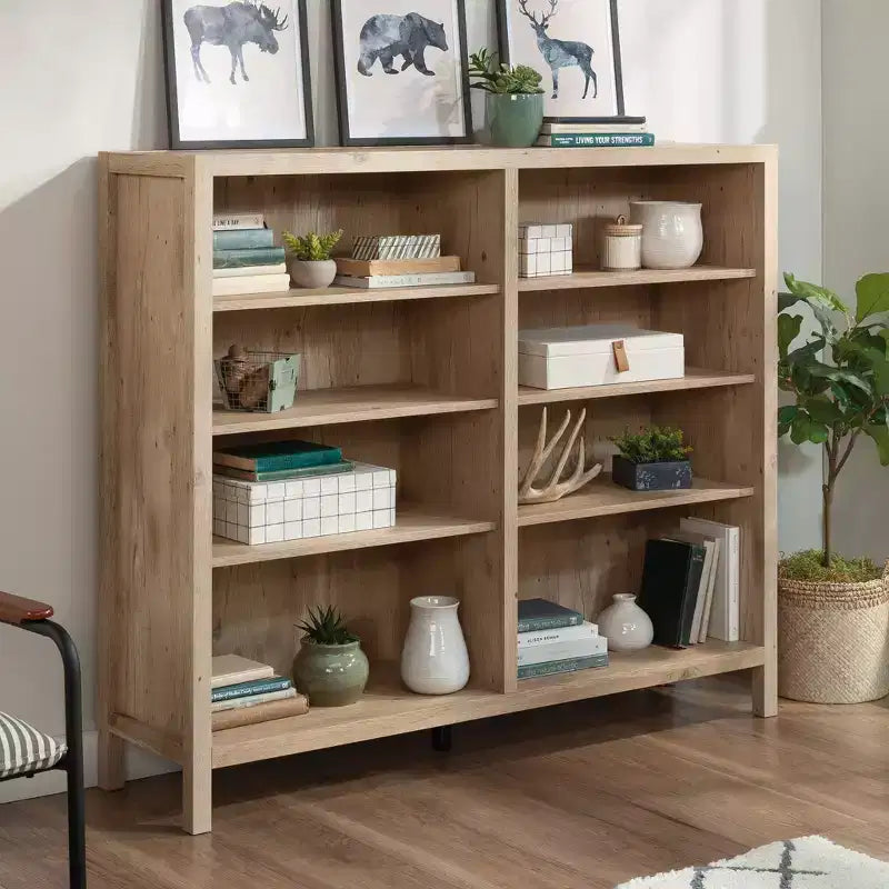 Sauder 47.63" Étagère horizontale Pacific View Chêne prime : réglable, laminée, 6 casiers de rangement