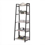 Acme Furniture 67" Wendral Bookshelf with 5 Open Compartment Natural/Black: Metal Frame, Ladder Style, Storage Display