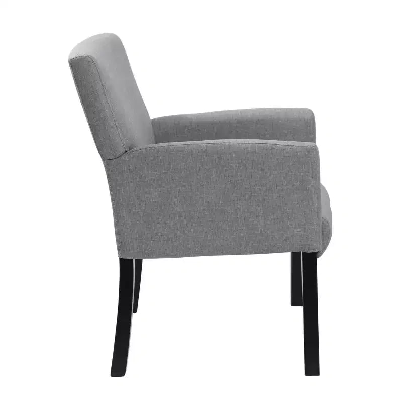 Fauteuil visiteur en lin gris avec accoudoirs - Boss Office Products : Ergonomique, qualité commerciale, pieds en bois noir, capacité de 125 kg