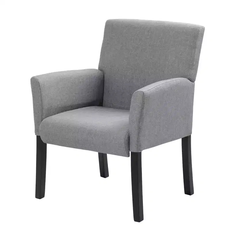 Fauteuil visiteur en lin gris avec accoudoirs - Boss Office Products : Ergonomique, qualité commerciale, pieds en bois noir, capacité de 125 kg