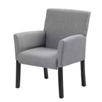 Fauteuil visiteur en lin gris avec accoudoirs - Boss Office Products : Ergonomique, qualité commerciale, pieds en bois noir, capacité de 125 kg