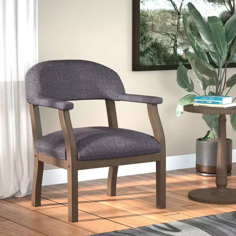 Boss Office Products Fauteuil de capitaine moderne gris ardoise : Chaise de bureau rembourrée, Cadre en bois, Garniture cloutée