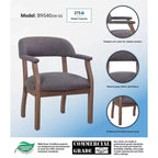 Boss Office Products Fauteuil de capitaine moderne gris ardoise : Chaise de bureau rembourrée, Cadre en bois, Garniture cloutée