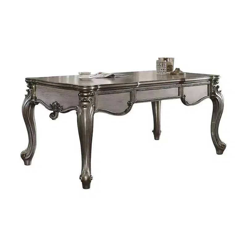 Bureau de direction Versailles Platine antique - Acme Furniture : Surface en placage, cadre en bois, rangement fermé