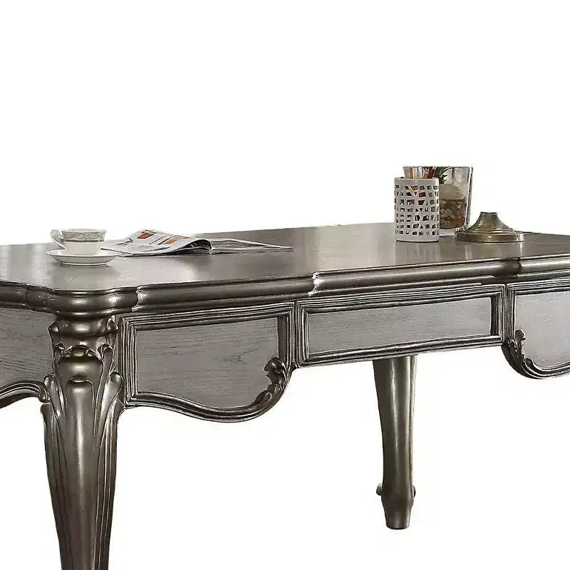 Bureau de direction Versailles Platine antique - Acme Furniture : Surface en placage, cadre en bois, rangement fermé