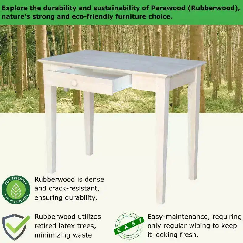 Table à écrire en bois massif non fini – International Concepts : 76,2 cm H, bois dur, design étroit, 91,4 cm de largeur, peu encombrant