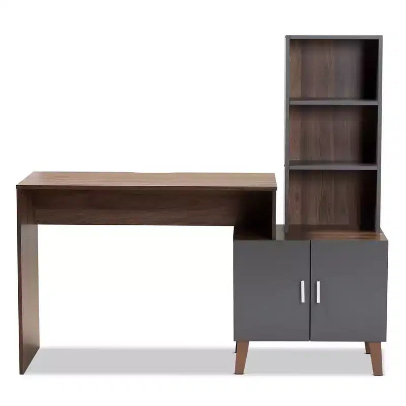 Baxton Studio Jaeger Bureau bicolore bois marron/gris foncé : Mobilier de bureau à domicile avec étagère de rangement ouverte
