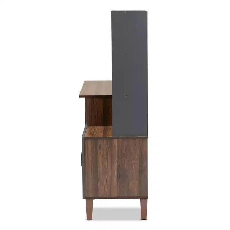 Baxton Studio Jaeger Bureau bicolore bois marron/gris foncé : Mobilier de bureau à domicile avec étagère de rangement ouverte