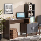 Baxton Studio Jaeger Bureau bicolore bois marron/gris foncé : Mobilier de bureau à domicile avec étagère de rangement ouverte