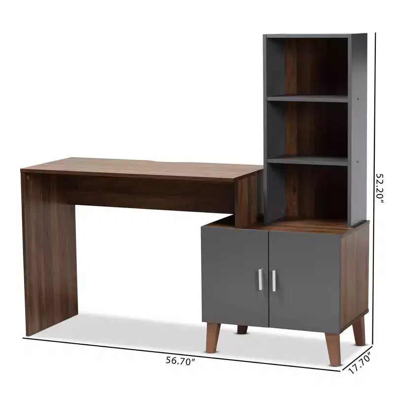 Baxton Studio Jaeger Bureau bicolore bois marron/gris foncé : Mobilier de bureau à domicile avec étagère de rangement ouverte