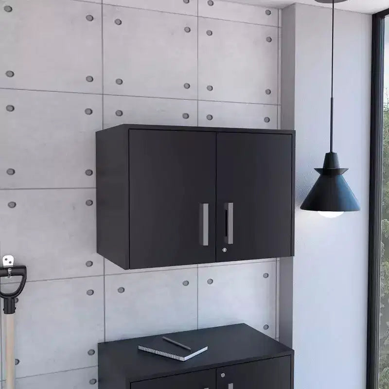 Yamagata Office Wall Cabinet Black - Boahaus: Mounted Storage, Lockable 2-Door Design, 3 Shelves