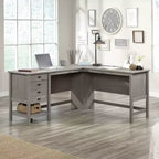 Bureau en L Cottage Road Chêne Mystic - Sauder : Mobilier de bureau à domicile avec étagère ouverte et passe-câbles