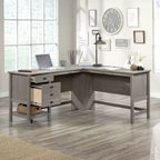 Bureau en L Cottage Road Chêne Mystic - Sauder : Mobilier de bureau à domicile avec étagère ouverte et passe-câbles