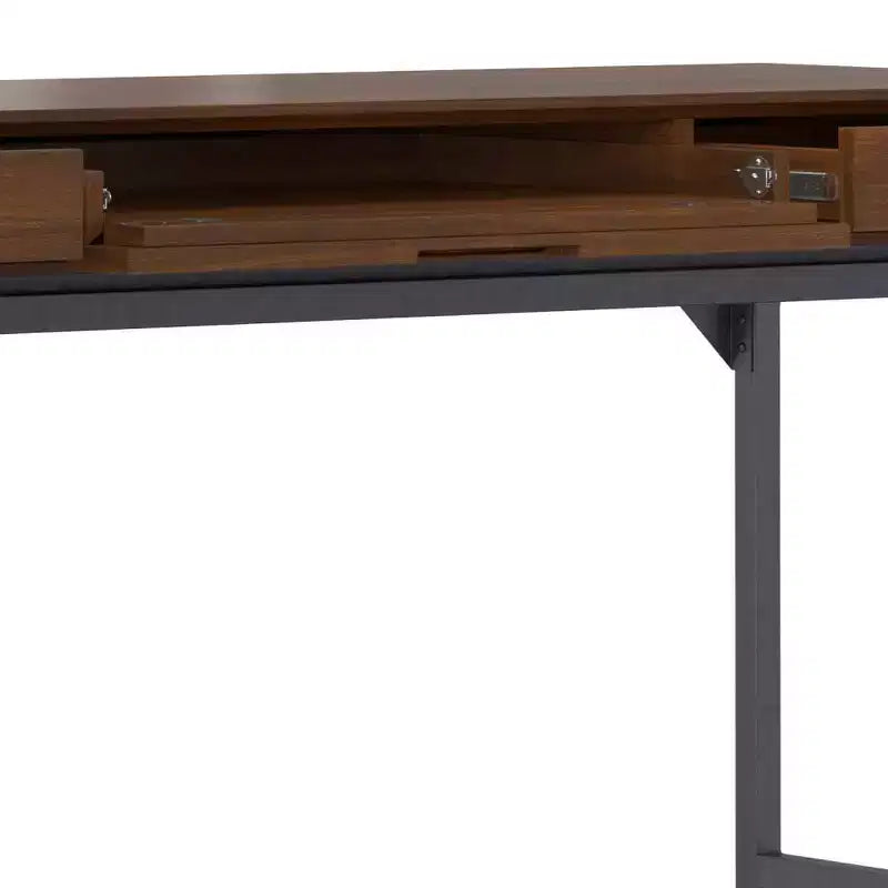 Bureau d'écriture WyndenHall Devlin en bois massif avec tiroirs, plaqué noyer, style Mid-Century
