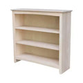 36"x38" Shaker Bookcase Unfinished - International Concepts: Rubberwood, 3 Fixed Shelves, Enclosed Back