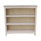 Bibliothèque Shaker 36 po x 38 po non finie - International Concepts : Bois d'hévéa, 3 étagères fixes, dos fermé