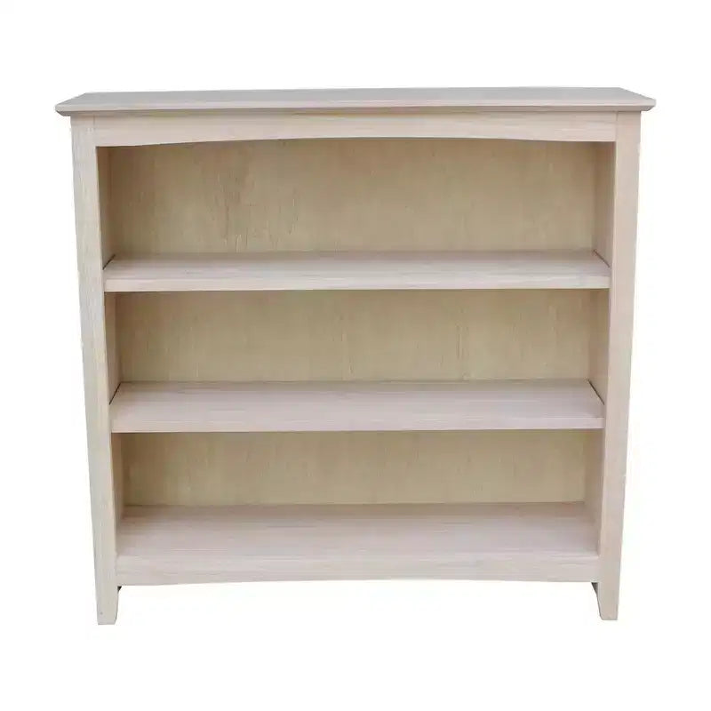 Bibliothèque Shaker 36 po x 38 po non finie - International Concepts : Bois d'hévéa, 3 étagères fixes, dos fermé