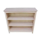 Bibliothèque Shaker 36 po x 38 po non finie - International Concepts : Bois d'hévéa, 3 étagères fixes, dos fermé