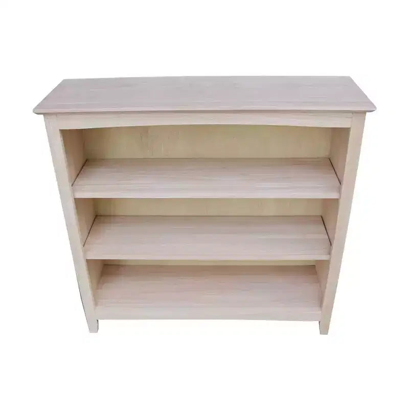 Bibliothèque Shaker 36 po x 38 po non finie - International Concepts : Bois d'hévéa, 3 étagères fixes, dos fermé
