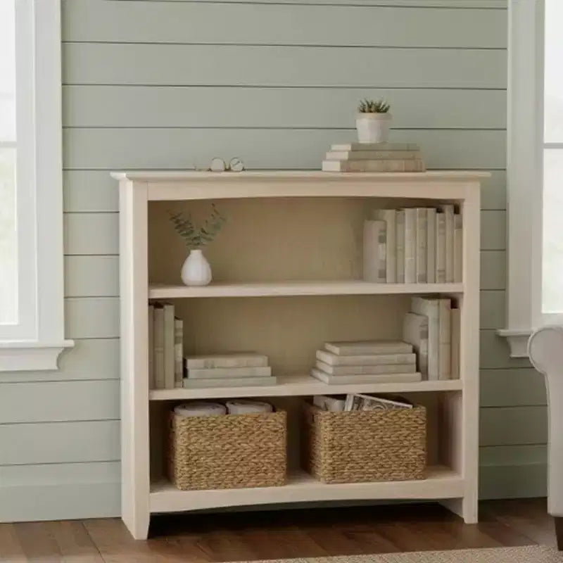 Bibliothèque Shaker 36 po x 38 po non finie - International Concepts : Bois d'hévéa, 3 étagères fixes, dos fermé