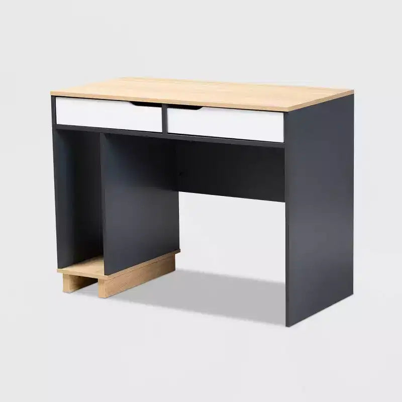 Reed 2 Drawer Wood Computer Desk - Gray/White - Baxton Studio: Contemporary Style, CPU Storage, Home Office Furniture