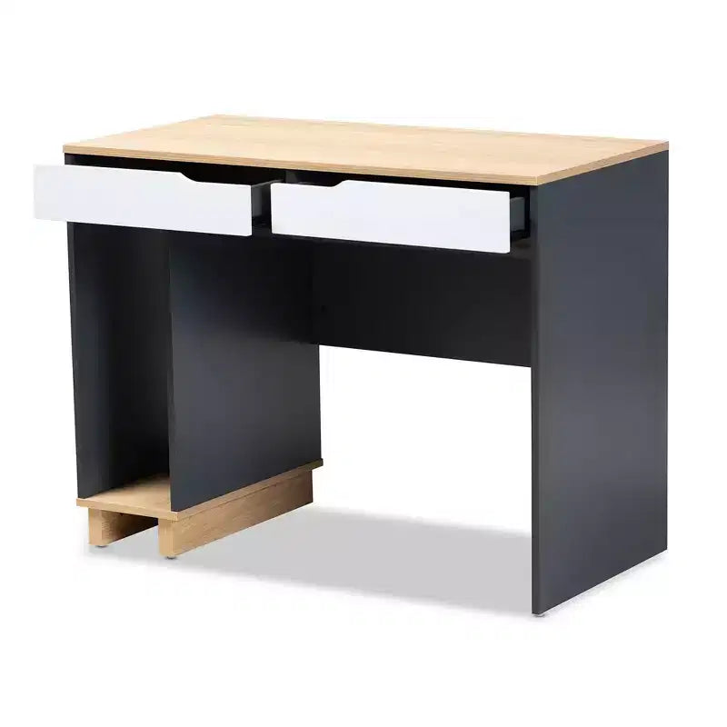 Bureau informatique en bois à 2 tiroirs Reed - Gris/Blanc - Baxton Studio : Style contemporain, rangement UC, mobilier de bureau à domicile