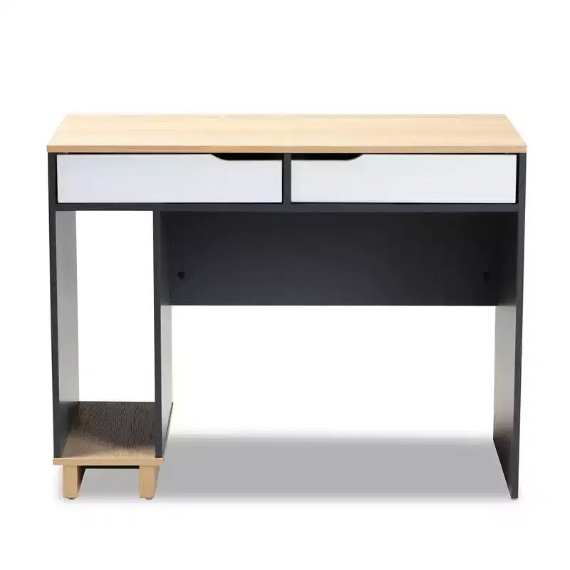 Bureau informatique en bois à 2 tiroirs Reed - Gris/Blanc - Baxton Studio : Style contemporain, rangement UC, mobilier de bureau à domicile