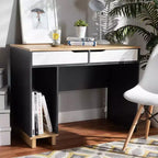Bureau informatique en bois à 2 tiroirs Reed - Gris/Blanc - Baxton Studio : Style contemporain, rangement UC, mobilier de bureau à domicile