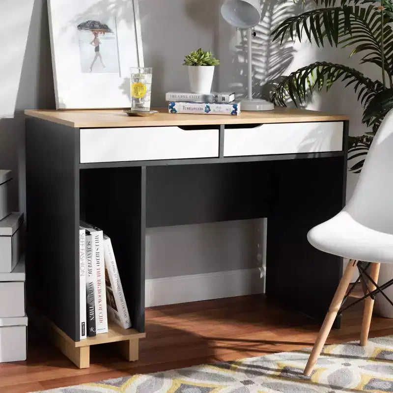 Bureau informatique en bois à 2 tiroirs Reed - Gris/Blanc - Baxton Studio : Style contemporain, rangement UC, mobilier de bureau à domicile