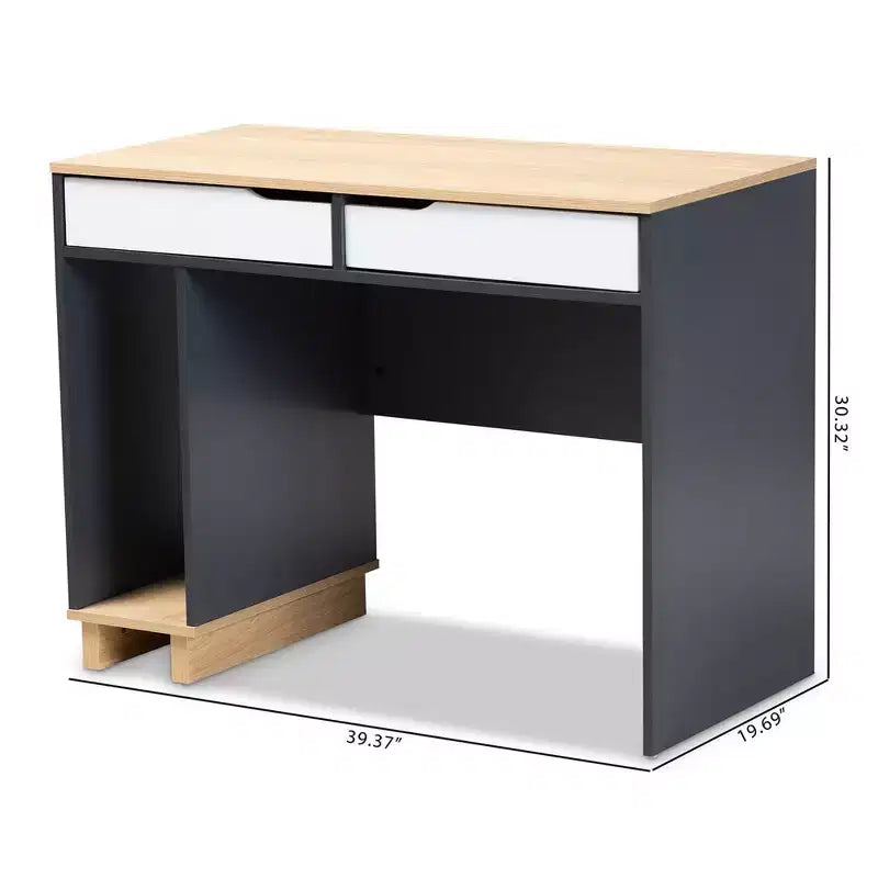 Bureau informatique en bois à 2 tiroirs Reed - Gris/Blanc - Baxton Studio : Style contemporain, rangement UC, mobilier de bureau à domicile