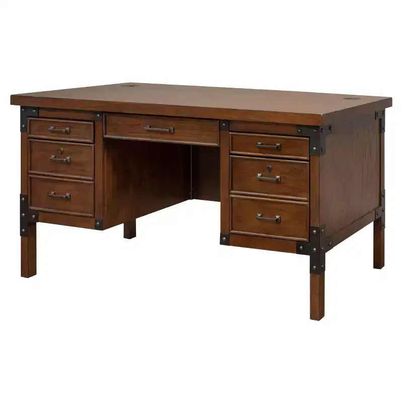 Martin Furniture Addison Bureau demi-piédestal auburn : Mobilier de bureau robuste avec rangement de dossiers, aucun assemblage requis