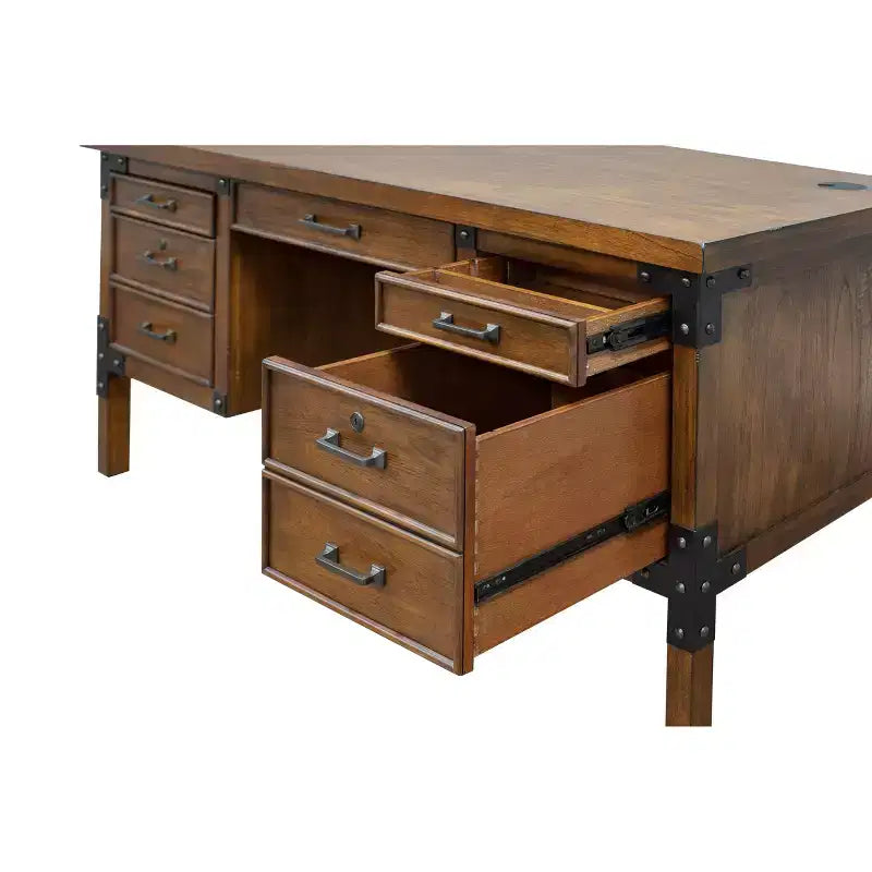 Martin Furniture Addison Bureau demi-piédestal auburn : Mobilier de bureau robuste avec rangement de dossiers, aucun assemblage requis