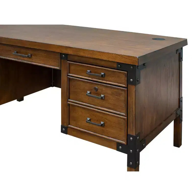 Martin Furniture Addison Bureau demi-piédestal auburn : Mobilier de bureau robuste avec rangement de dossiers, aucun assemblage requis