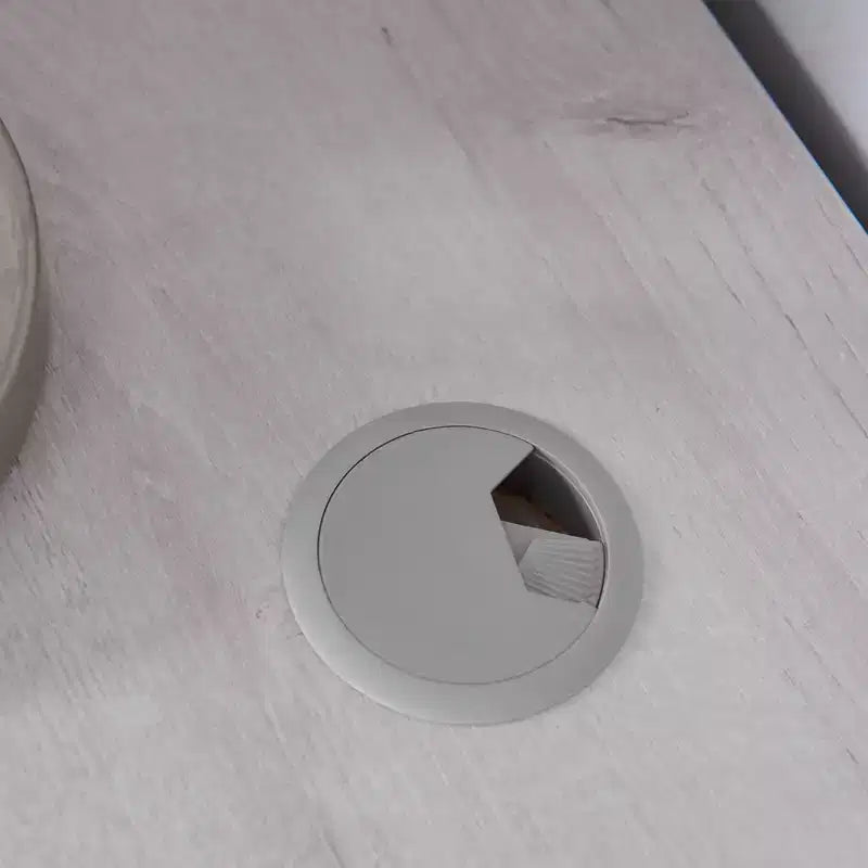 Bureau d'angle Ghally avec tiroir verrouillable et ports USB, chêne blanc - miBasics : Équipé de rangement pour dossiers, finition mate
