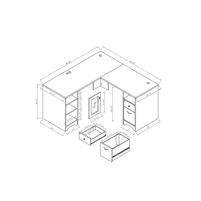 Bureau d'angle Ghally avec tiroir verrouillable et ports USB, chêne blanc - miBasics : Équipé de rangement pour dossiers, finition mate