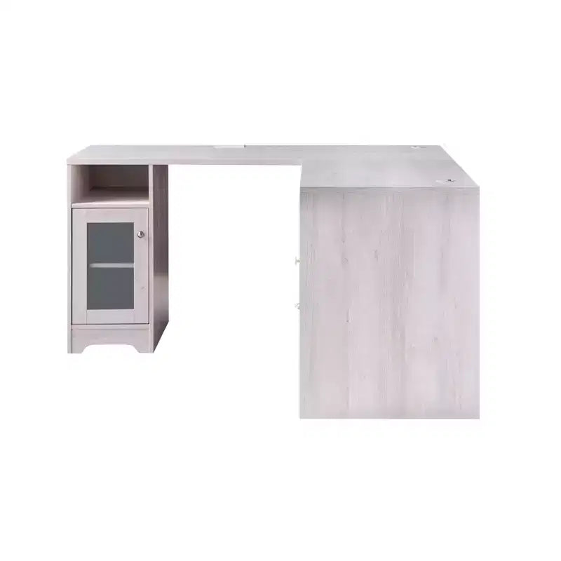 Bureau d'angle Ghally avec tiroir verrouillable et ports USB, chêne blanc - miBasics : Équipé de rangement pour dossiers, finition mate