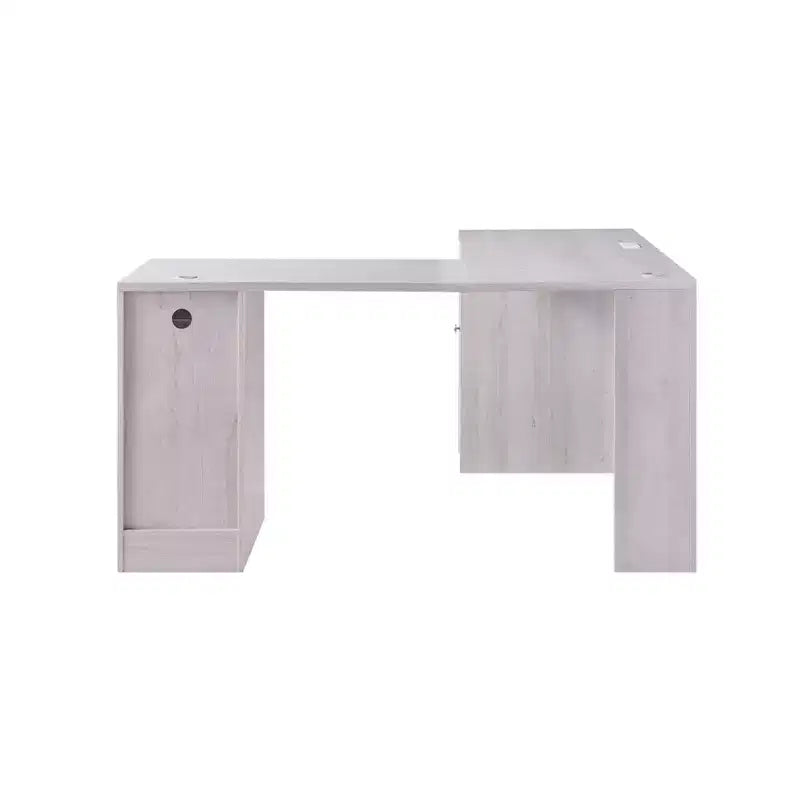 Bureau d'angle Ghally avec tiroir verrouillable et ports USB, chêne blanc - miBasics : Équipé de rangement pour dossiers, finition mate