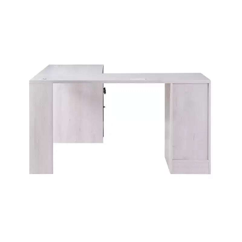 Bureau d'angle Ghally avec tiroir verrouillable et ports USB, chêne blanc - miBasics : Équipé de rangement pour dossiers, finition mate