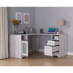 Bureau d'angle Ghally avec tiroir verrouillable et ports USB, chêne blanc - miBasics : Équipé de rangement pour dossiers, finition mate