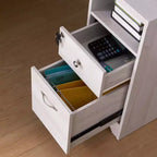 Bureau d'angle Ghally avec tiroir verrouillable et ports USB, chêne blanc - miBasics : Équipé de rangement pour dossiers, finition mate