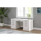 Bureau double piédestal en bois moderne entièrement assemblé finition blanche - Collection Abby - Martin Furniture : Bureau de direction, Gestion des câbles