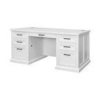 Bureau double piédestal en bois moderne entièrement assemblé finition blanche - Collection Abby - Martin Furniture : Bureau de direction, Gestion des câbles