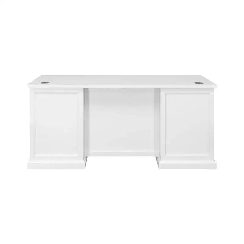 Bureau double piédestal en bois moderne entièrement assemblé finition blanche - Collection Abby - Martin Furniture : Bureau de direction, Gestion des câbles
